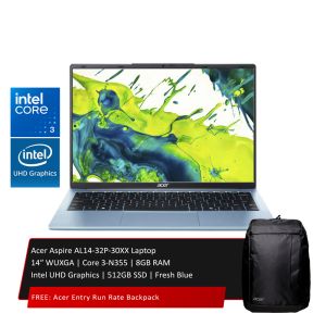 Acer Aspire AL14-32P-30XX Laptop 14″ WUXGA | Core 3-N355 | 8GB RAM | Intel UHD Graphics | 512GB SSD | Fresh Blue