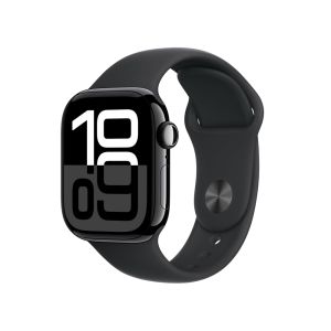 Apple Watch Series 10 with Jet Black Aluminium Case and Black Sport Band S/M Fitness GPS 42mm
