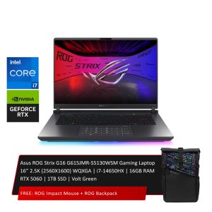 Asus ROG Strix G16 G615JMR-S5130WSM Gaming Laptop 16” 2.5K (2560X1600) WQXGA | i7-14650HX | 16GB RAM | RTX 5060 | 1TB SSD | Volt Green