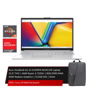 Asus VivoBook Go 15 E1504FA-NJ1911W Laptop 15.6″ FHD | AMD Ryzen 3-7320U | 8GB DDR5 RAM | AMD Radeon Graphics | 512GB SSD | Silver