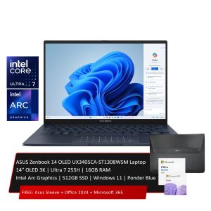 ASUS Zenbook 14 OLED UX3405CA-ST1308WSM Laptop 14” OLED 3K | Ultra 7 255H | 16GB RAM | Intel Arc Graphics | 512GB SSD | Windows 11 | Ponder Blue