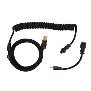 Custom Braided Cord USB Type-C Coiled Cable with Gx16 Aviation Connector for Keyboard [Classic Black] 2M
