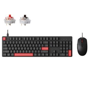 Lemokey X2 QMK Wired Red Backlight Mechanical Keyboard and M55 Mouse Combo
