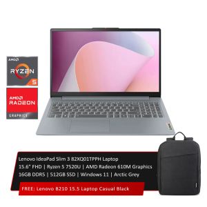 Lenovo IdeaPad Slim 3 82XQ01TPPH Laptop 15.6” FHD | Ryzen 5 7520U | AMD Radeon 610M Graphics | 16GB DDR5 | 512GB SSD | Windows 11 | Arctic Grey 
