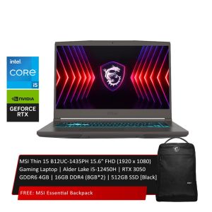 MSI Thin 15 B12UC-1435PH 15.6″ FHD Gaming Laptop | Alder Lake i5-12450H | RTX 3050 GDDR6 4GB | 16GB DDR4 (8GB*2) | 512GB SSD [Black]