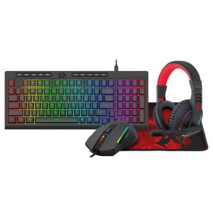 Redragon S148 Wired Keyboard + Mouse + Mousepad + Headset 4-In-1 Set Gaming Bundle [Black]