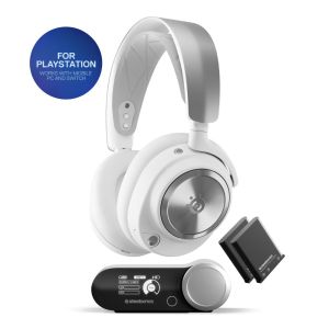 SteelSeries Arctis Nova Pro Wireless High-Fidelity Gaming Audio with Active Noise Cancellation for PlayStation | PC | Switch | Mobile (61526) - White
