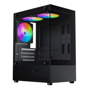  Trendsonic Juro Tempered Glass Front & Side Panel Micro ATX Gaming PC Case with 3 RGB Fans
